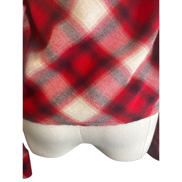 2/$30 Zara Basic Small Denim Red & White Plaid Ruffled Button-Up Blouse - Picture 13 of 15
